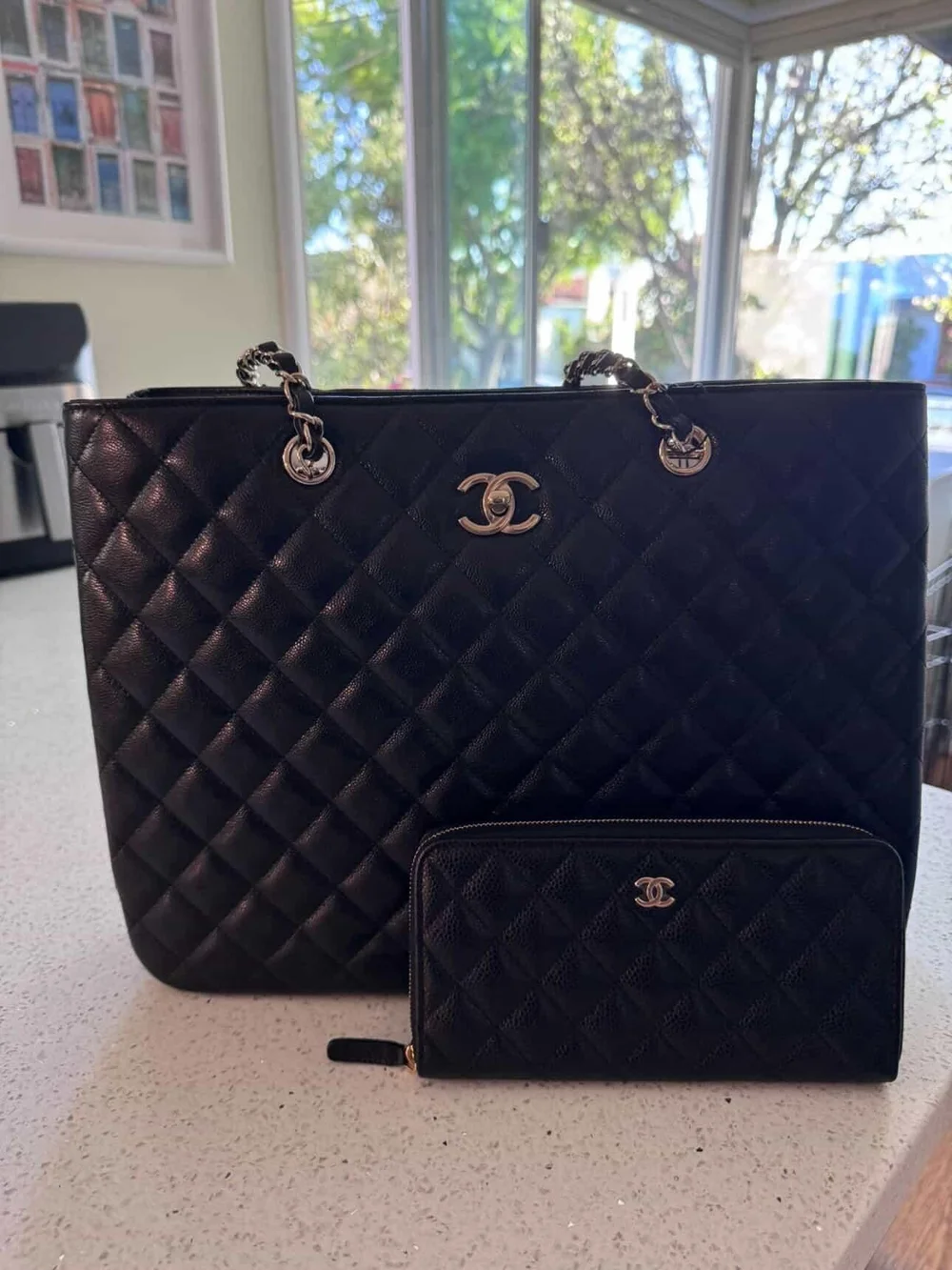 BRAND NEW Chanel Black Quilted Chain-Handle Tote with Matching Wallet - Picture 2 of 16